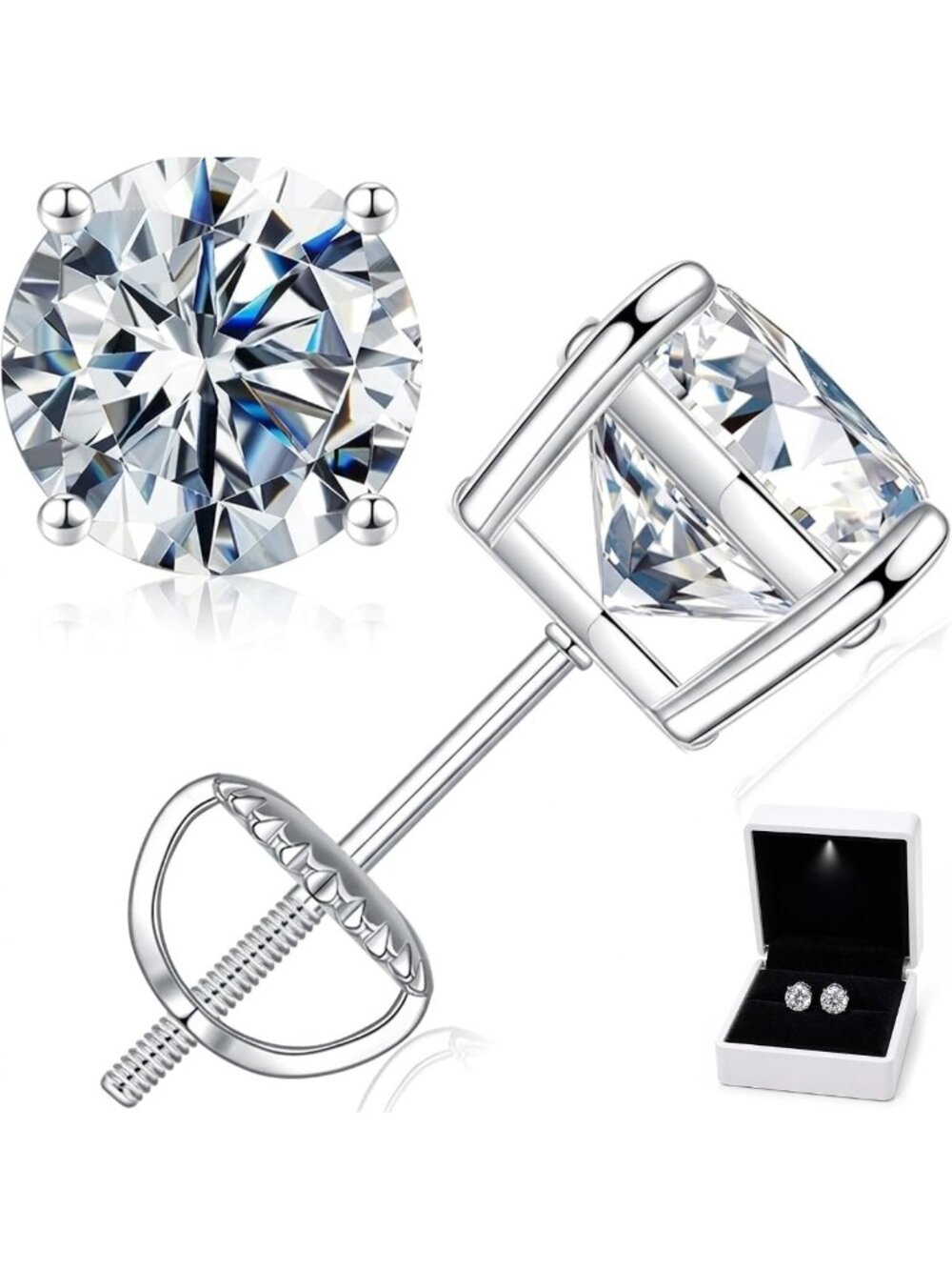 Elegant Moissanite Stud Earrings for Men & Women - 925 Sterling Silver, Screw